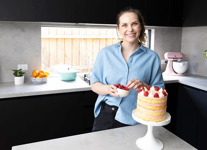 Jessica Holmes baking in her kitchen