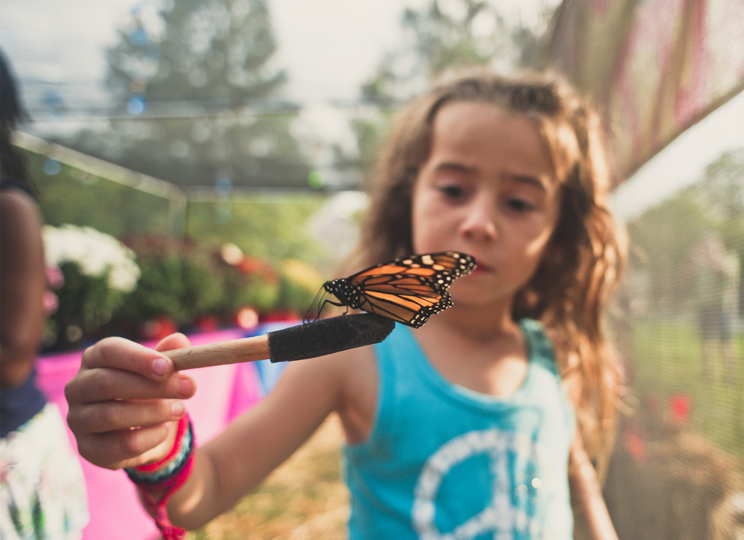 Girl looking at butterfly